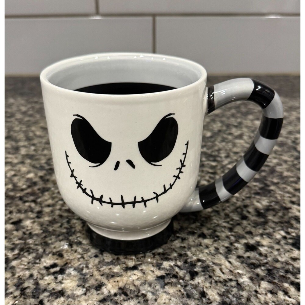 Rare Disney Parks Mug Jack Skellington Black & White Striped Grinning Face NMBC